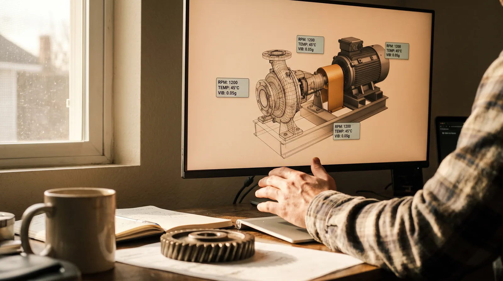 A live digital twin model on screen next to the physical system it mirrors, representing connected partner technology in practice